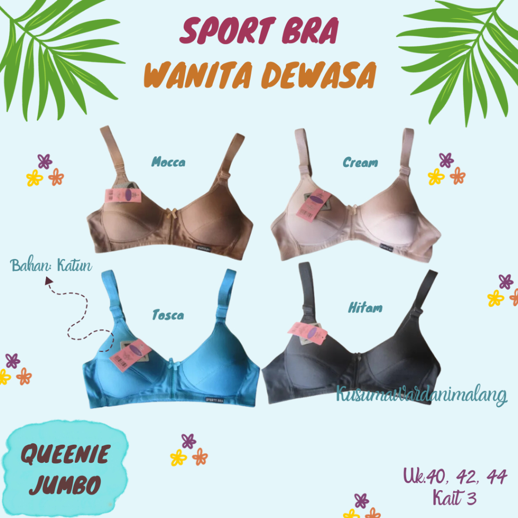 Bra Sport Ukuran Besar Queenie (40-42-44) BH Bra Pakaian Dalam