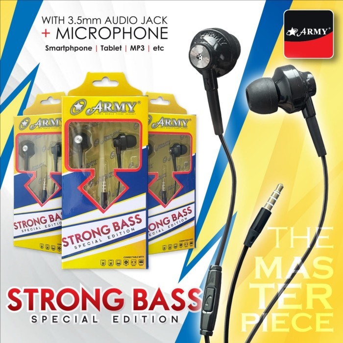 Jual Headset ARMY Strong Bass Earphone Handsfree Hf Army Strong