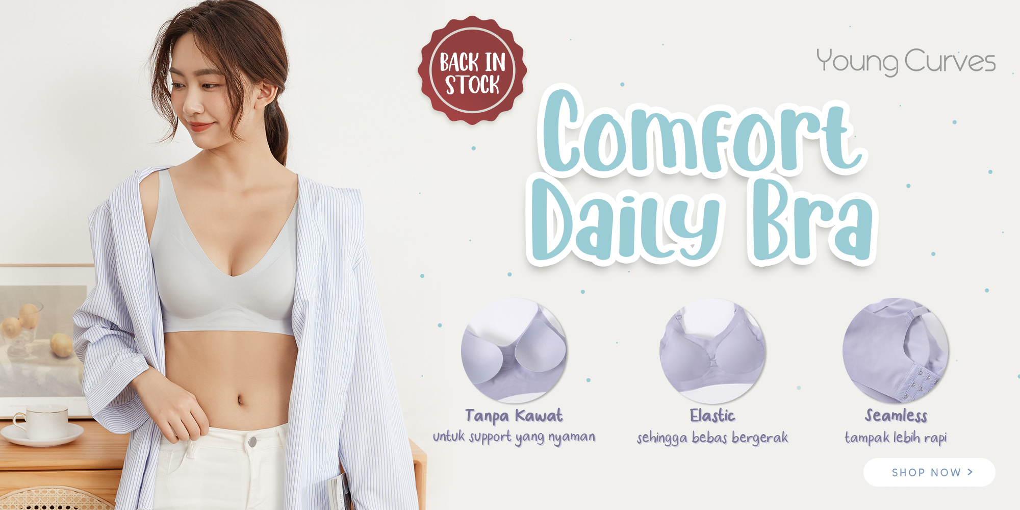 Promo Young Curves Bra Basic Microfiber Contrast Cup C C03-10335C - Beige,  36C - Kab. Tangerang - Young Curves Official