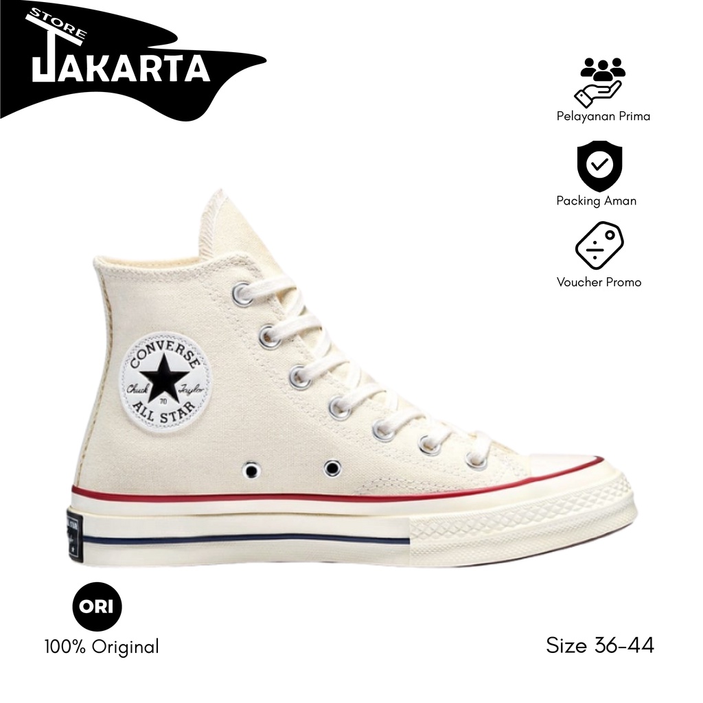 Converse Chuck Taylor 70S White Parchment Egret High 100 Original Sneakers Kasual Pria dan Wanita