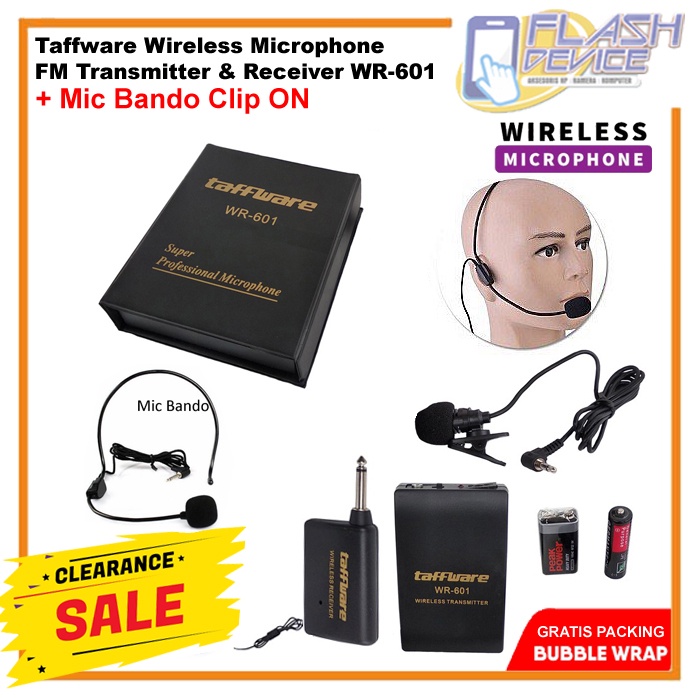 Jual Microphone Wireless Taffware WR 601 Mic Bando Clip On Jack