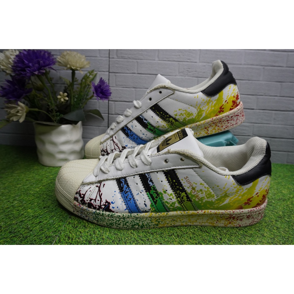 Jual Adidas Superstar Shell toe Sneakers White Rainbow Splash Ink