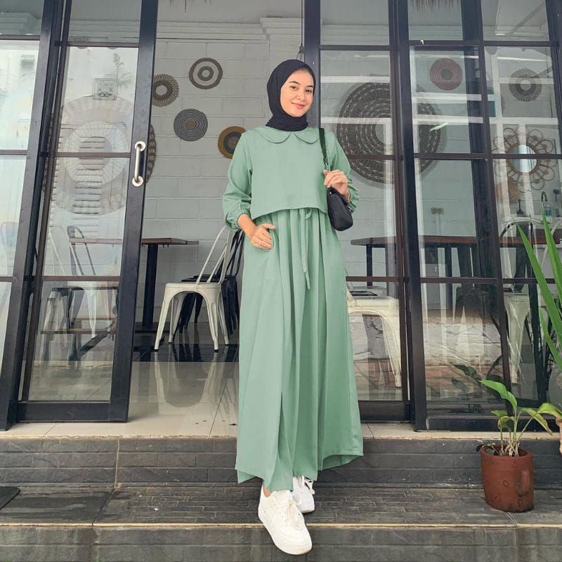 Jual Baju Gamis / Dress Lebaran Warna Sage Hijau Kasual Kekinian Terbaru  2023 | Shopee Indonesia