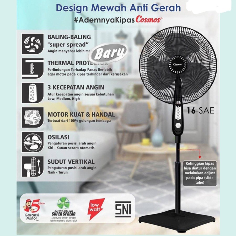 Jual Kipas Angin Berdiri Stand Fan Cosmos 16 SAE 16 Inch